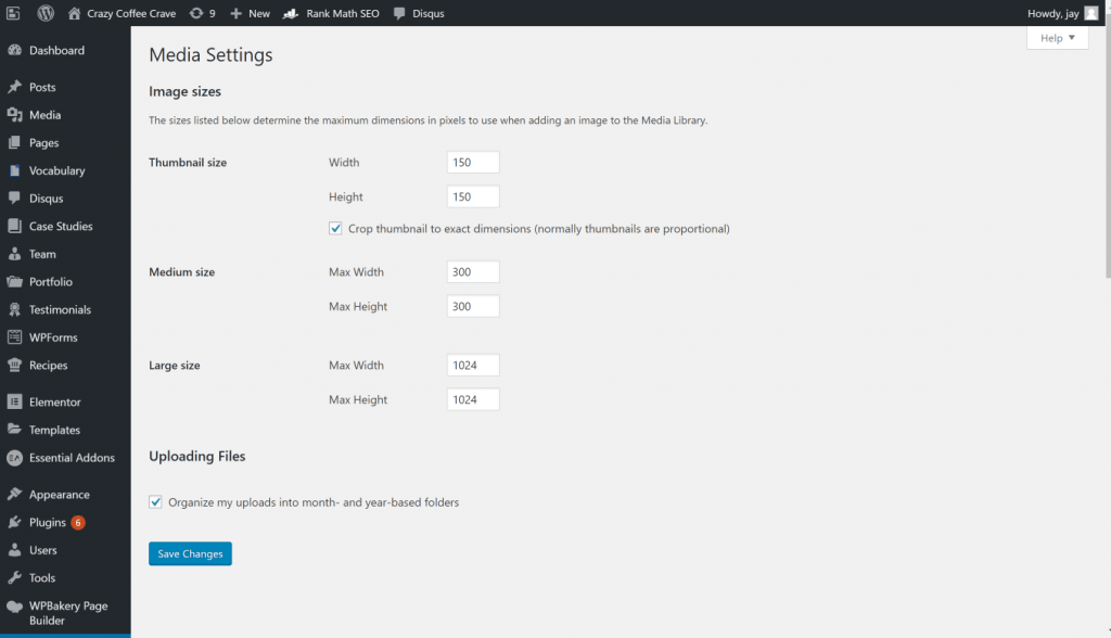 WordPress media-instellingen